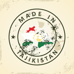 Stamp with map flag of Tajikistan