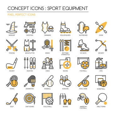 Sport Equipment , thin line icons set ,pixel perfect icon