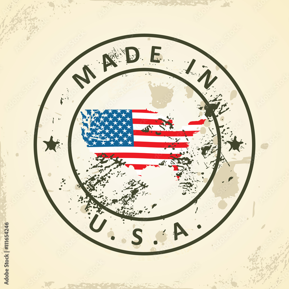 Wall mural Stamp with map flag of United States of America