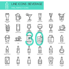 Beverage , thin line icons set ,pixel perfect icon