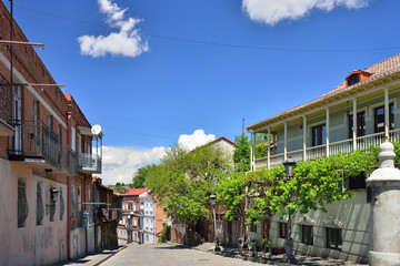 Fototapeta na wymiar Old Tbilisi street in the traditional Georgian style.