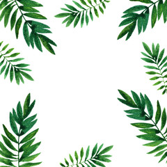 background with watercolor green leaves