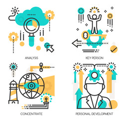 Fototapeta premium Flat line design vector illustration concepts of Analysis, Key p