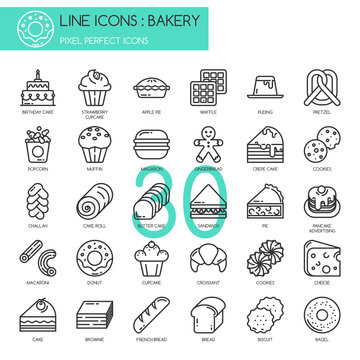 Bakery , thin line icons set, Pixel perfect icons