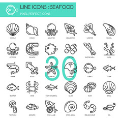 Seafood , thin line icons set ,pixel perfect icon