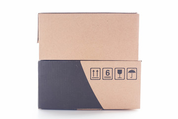 Closed cardboard box on white background.