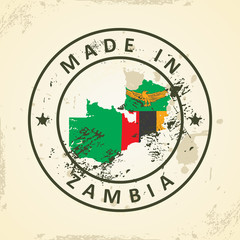 Stamp with map flag of Zambia