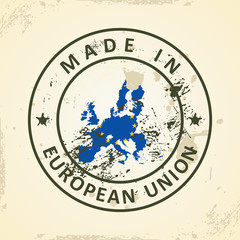 Stamp with map flag of European Union 2015