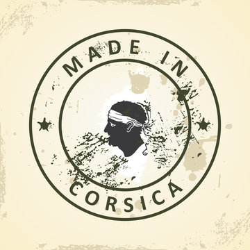Stamp with map flag of Corsica