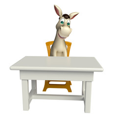 fun  Donkey cartoon character with table and chair