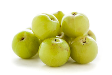 Collection of Organic Indian gooseberry or Amla (Phyllanthus emblica) isolated on white background.