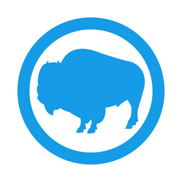 Icono plano bisonte en circulo color azul