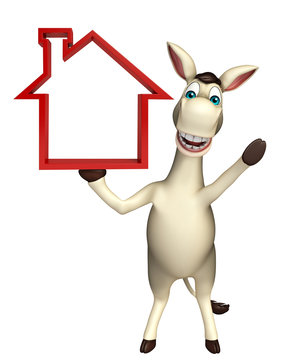Donkey cartoon character Donkey cartoon character with home sign