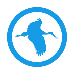 Icono plano cigueña en circulo color azul