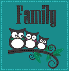 family of owls sewn patchwork fabric