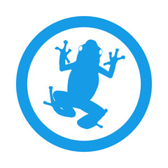 Icono plano rana en circulo color azul