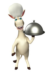 Donkey cartoon character with cloche and chef hat