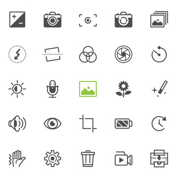 Photography and Camera Function icons with White Background