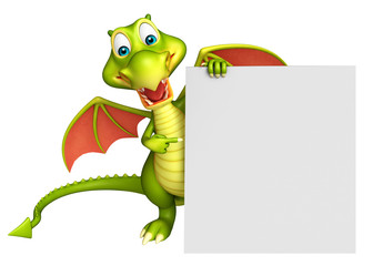 cute Dragon cartoon character with white board