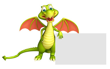 cute Dragon cartoon character with white board