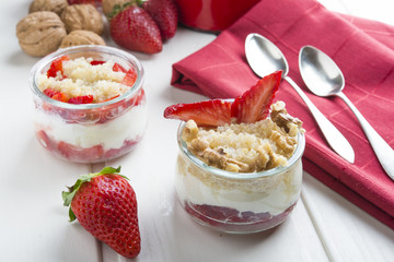 Dessert Healthy, quinoa, strawberry, nuts and yogurt.