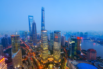  Elevated view of Lujiazui, shanghai - China.  Since the early 1990s, Lujiazui has been developed specifically as a new financial district of Shanghai.