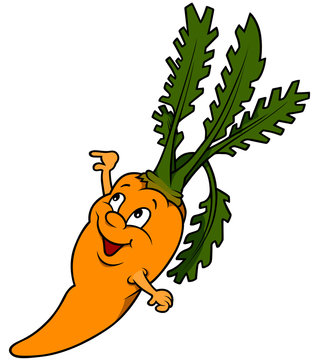 Smiling Cartoon Carrot - Colored Illustration, Vector