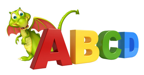 fun Dragon cartoon character with ABCD sign