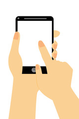 Hand - Holding and Touching Black Blank Smartphone, isolated on white
