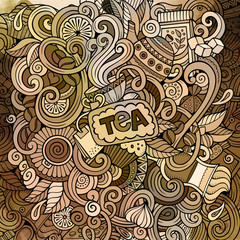Cartoon hand-drawn doodles of cafe, coffee shop background