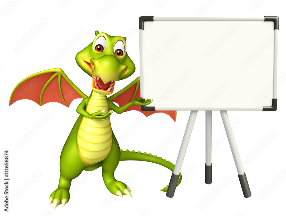 Sticker cute Dragon cartoon character with white board