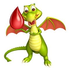 fun Dragon cartoon character with blood drop