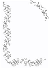 Rectangular frame with floral motifs. Outline black and white vintage frame.