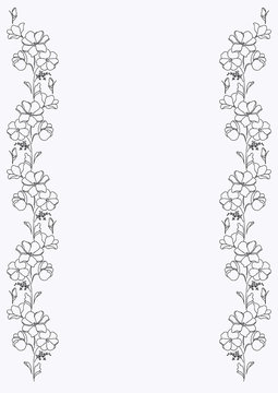 Floral border for design. Decorative element of the outline of the flowers.