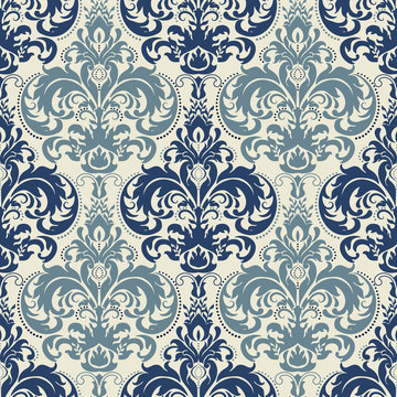 seamless victorian pattern in blue and beige.