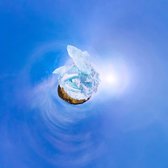 Fototapeta premium Blue ice hummocks Baikal stereographic panorama