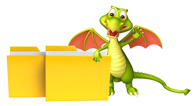 fun Dragon cartoon character with folder
