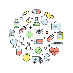 Medical and science vector multicolored circle illustration. Modern outline minimalistic design.