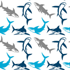 Obraz premium Sharks silhouettes seamless pattern.