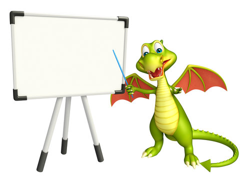 cute Dragon cartoon character with white board