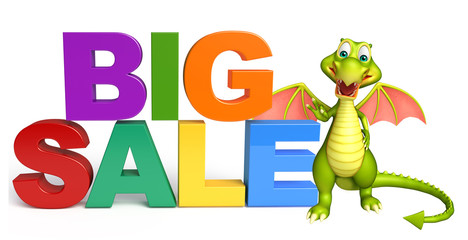 Dragon cartoon character with big sale sign
