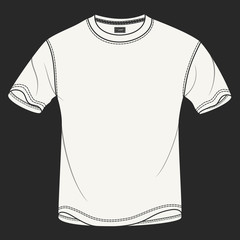 Hand drawn vector illustration of blank white t-shirt on black background. Modern detailed background is perfect for placing your own prints and artwork on it. Isolated vector for clothing stores.