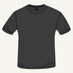 Hand drawn vector illustration of blank black t-shirt on white background. Modern detailed background is perfect for placing your own prints and artwork on it. Isolated vector for clothing stores.