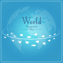 Birds migratory day concept with earth on blue background