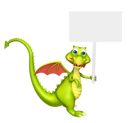 cute Dragon cartoon character with white board