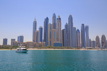 Fototapeta premium view on beach of district Marina in Dubai from sea
