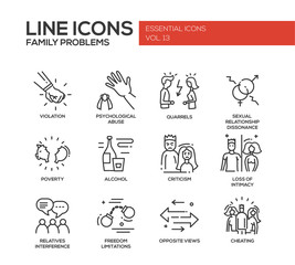 Family problems- line design icons set