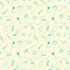 Fototapeta na wymiar Seamless doodle style pattern with cooking utensils