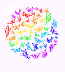 Butterfly rainbow color in a circle