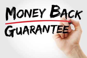 Hand writing Money back guarantee with red marker, business concept